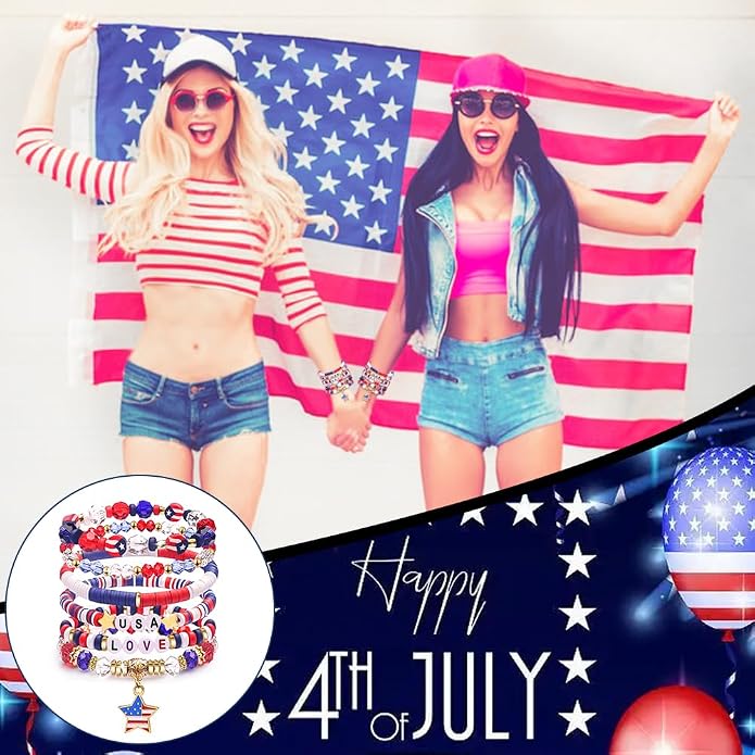 Independence Day Gifts for Women Men Teens Red White Blue Clay Beaded Stackable - Image 5