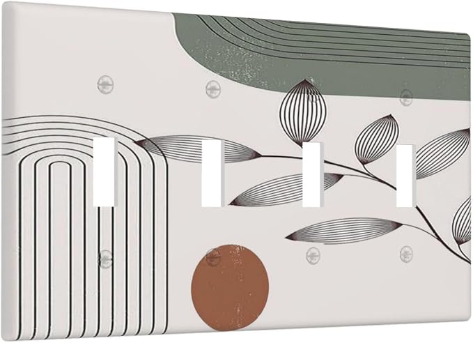 Light Switch Covers Sage Green Boho Nature Art Minimalist Geometric Plant Quad - Image 2