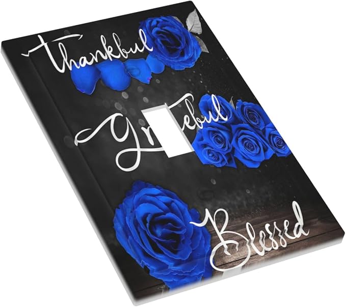 Light Switch Cover Blue Rose Thankful Grateful Blessed 1 Gang Wall Plate Cover - Image 3