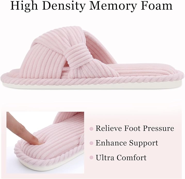 Evshine Fall House Slippers for Women Corduroy Cross Bow Indoor Slippers Open - Image 4