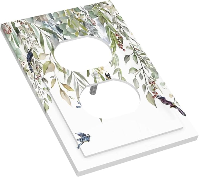 Green Leaf Eucalyptus Leaves Floral Bird Butterfly Outlet Covers 1 Gang Duplex - Image 3