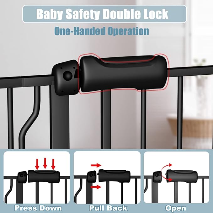 Extra Wide Baby Gate 57.5-62 Inch Black Walk THR Dog Gates Doorways House No - Image 3