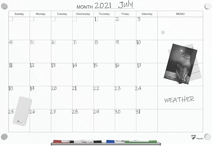 TOWON 36 x 24 Inches Tempered Glass Calendar Dry Erase Board - Image 4