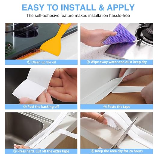 2 Rolls Caulk Tape Self Adhesive, Bathroom Waterproof White Caulking Sealant - Image 5