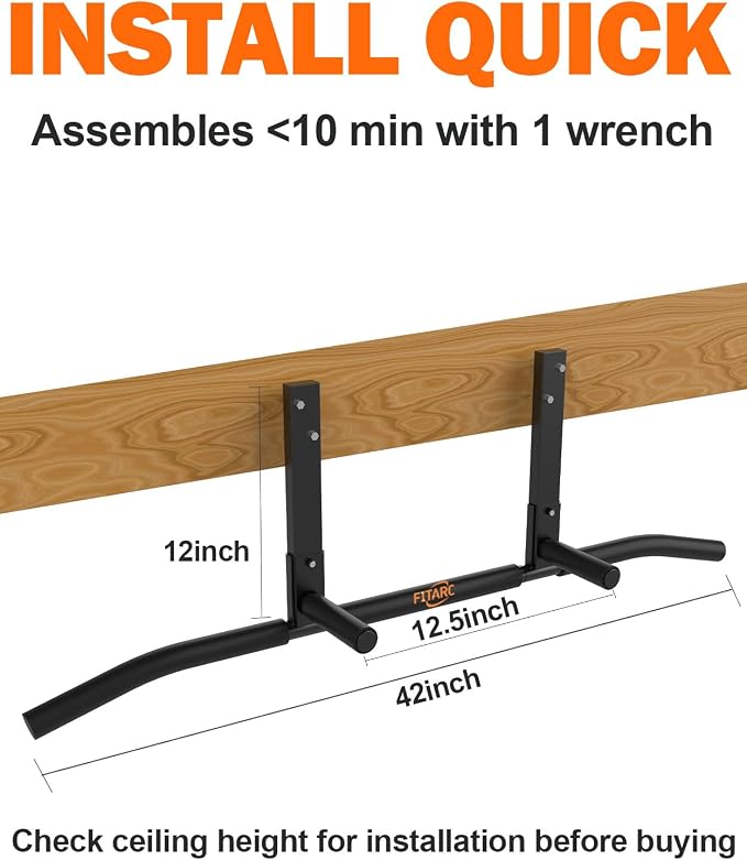 Fitarc Joist Mount Pull Up Bar, Wall Chin Up Bar Ceiling Mount - Image 6