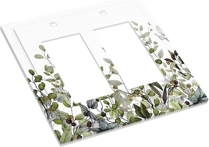 Watercolor Green Eucalyptus Leaves Plants Fruit Decorative Outlet Covers 2 Gang - Image 3