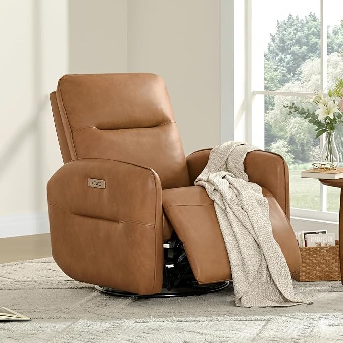 CHITA Faux Leather Power Recliner Chair, Swivel Glider Recliner by CHITALIVING