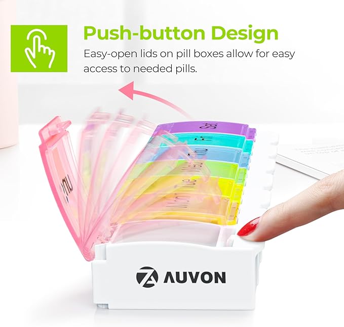 AUVON Weekly Pill Organizer Arthritis Friendly, BPA Free Travel 7 Day Pill Box - Image 2