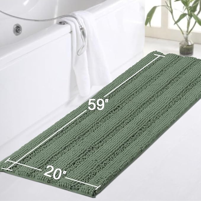 Turquoize Bathroom Runner Rug Extra Long Chenille Area Rug Non-Slip Green Bath - Image 2