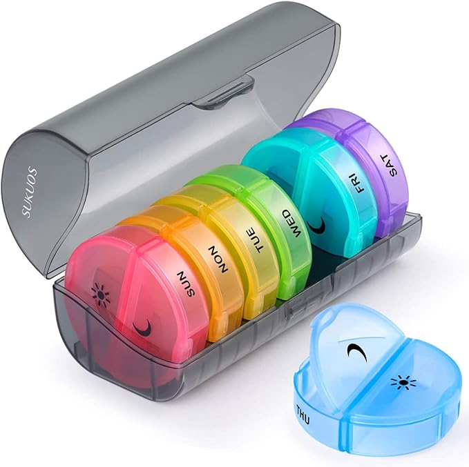 Sukuos Large Weekly Pill Organizer 2 Times a Day, Daily Pill Box 7 Day Easy to by Sukuos