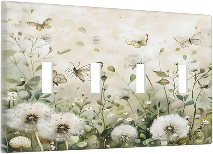 Dandelions Butterflies Watercolor Wildflowers Floral Light Switch Covers Quad - Image 2