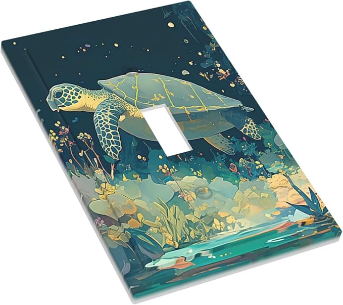Decorative Light Switch Cover Fantasy Sea World Sea Turtle Floral Plant 1 Gang - Image 3