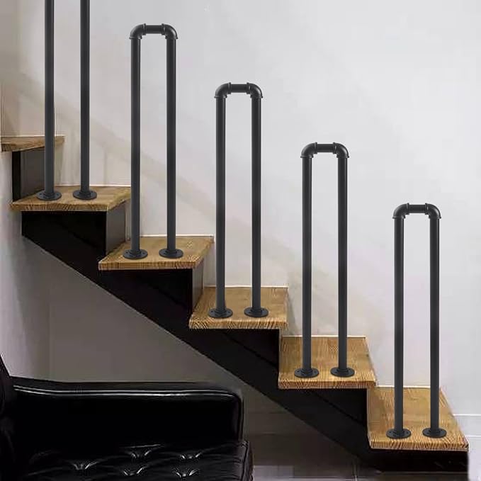 Stair Handrail Matte Black U-Shaped Industrial Wrought Iron Railing Non-Slip by BILPIKOGoo