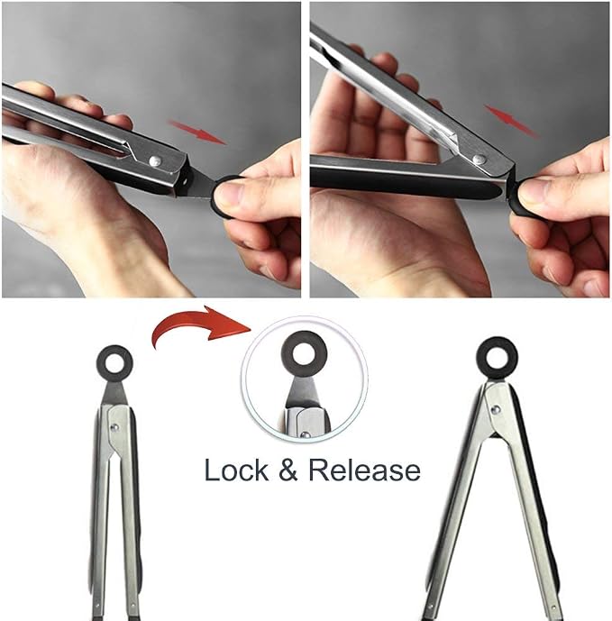 Cooking Tong 9 inches Stainless Steel Kitchen Silicone Serving Tong Heat - Image 4