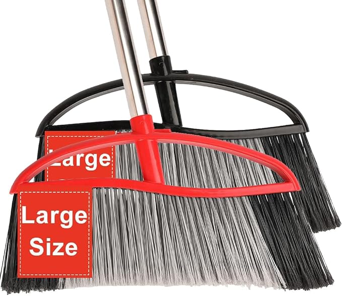 2-Pack Outdoor Heavy Duty Broom Set, 15.7" Wide Angle All-Terrain Sweepers by MULING