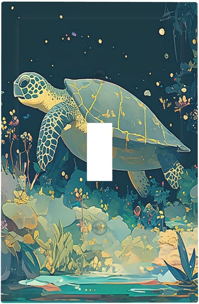 Decorative Light Switch Cover Fantasy Sea World Sea Turtle Floral Plant 1 Gang by LightSwitchCover