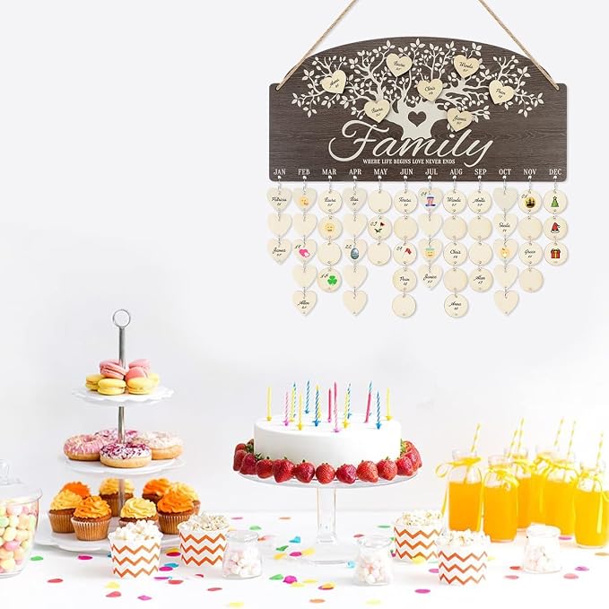 CHDITB Personalized Family Tree Birthday Reminder Board, Wooden Family Birthday - Image 4