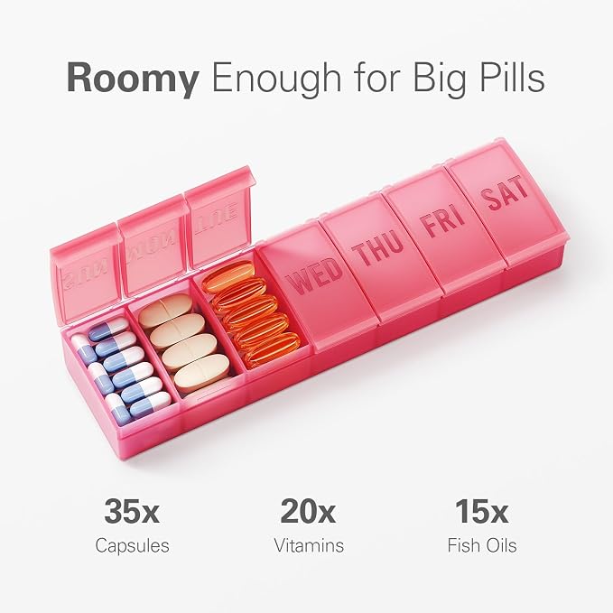 Barhon Pill Organizer Large, Weekly Medicine Pill Organizers, 7 Day Pills Box - Image 2