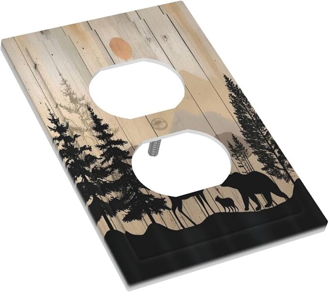 Outlet Covers Wood Board Wildlife Cute Bear Deer Forest Rustic 1 Gang Duplex - Image 3