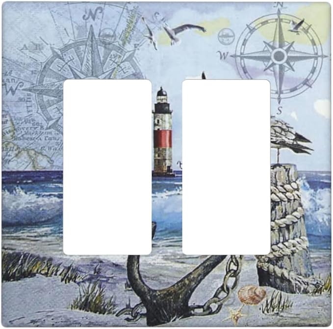 Outlet Covers Sea Ocean Sand Coast Compass Ship Lighthouse Anchor 2 Gang Wall by Spshian