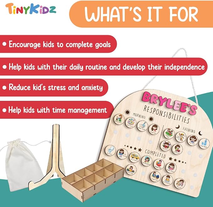 Wooden Chore Chart for Kids Visual Schedule, Routine Chart for Kids, Morning - Image 4