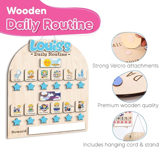 Wooden Chore Chart for Boys, Daily Routine Chart for Kids, Visual Schedule - Image 5