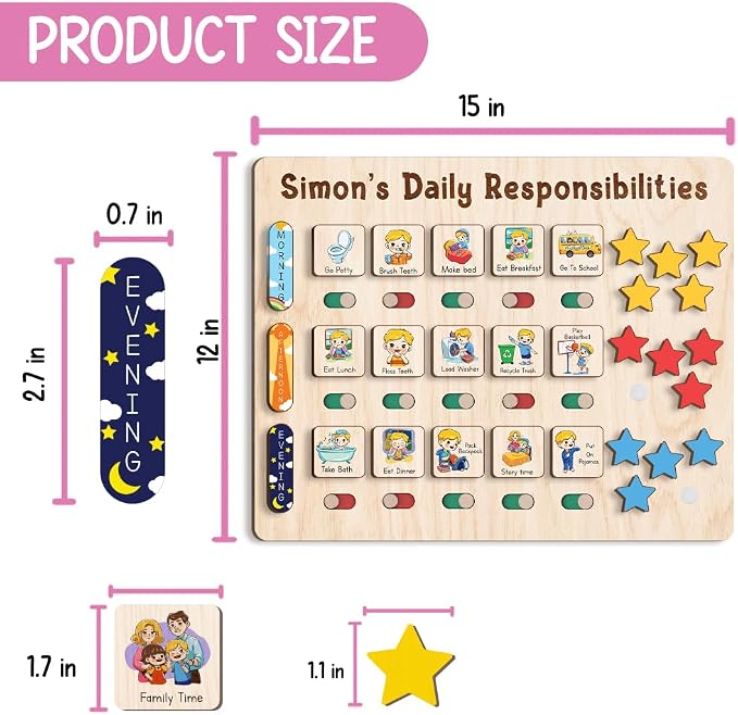 Wooden Chore Chart for Kids Visual Schedule, Routine Chart for Kids, Morning - Image 2