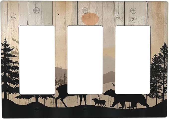 Light Switch Covers Wood Board Wildlife Cute Bear Deer Forest Rustic 3 Gang by Everyswitchisastoryswitch