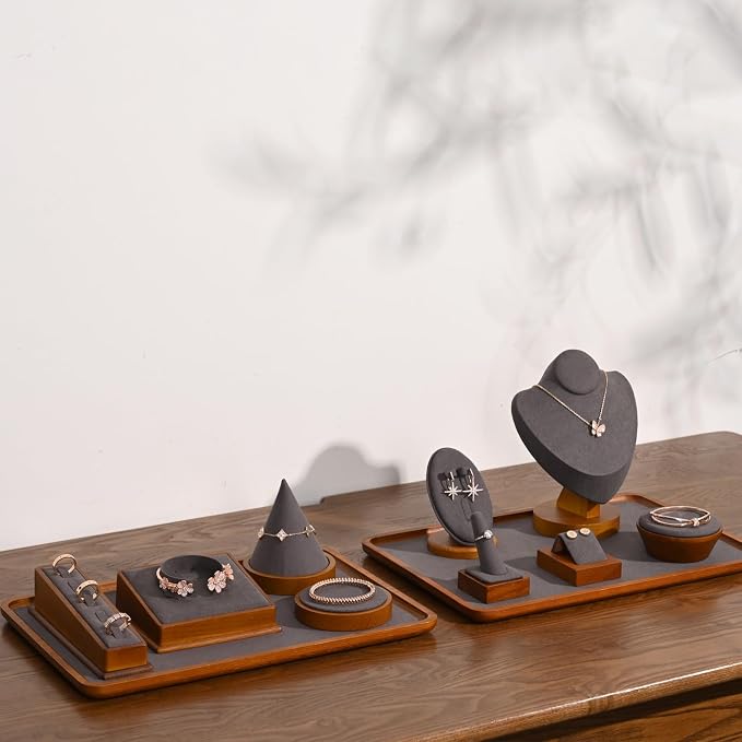 Oirlv Solid Wood Jewelry Tray Jewelry Display Holder Showcase Jewelry Display - Image 6