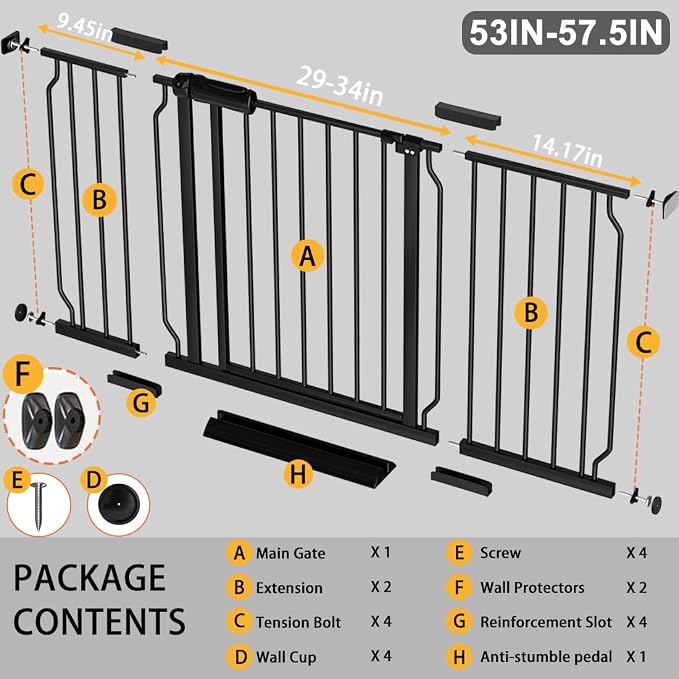 Fairy Baby Extra Wide Baby Gate Black 53-57.5 Inch Wide, Walk Through Pressure - Image 2
