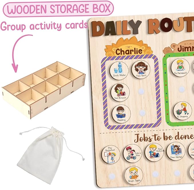 Wooden Chore Chart for Kids Multiple Kids 13.5"x16.5", Behavior Chore Chart for - Image 5
