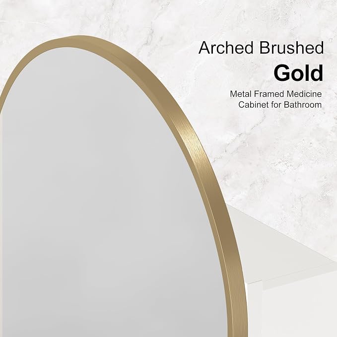 Recessed Medicine Cabinet for Bathroom, Brushed Gold Arched Medicine Cabinet - Image 8
