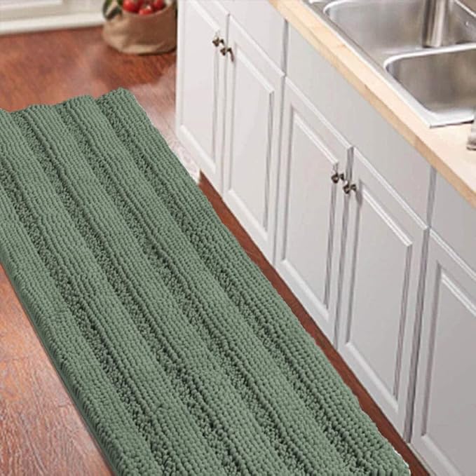 Turquoize Bathroom Runner Rug Extra Long Chenille Area Rug Non-Slip Green Bath by Turquoize