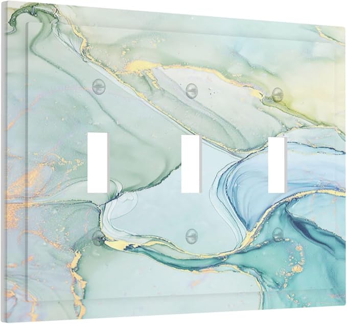 Decorative Switch Plates Teal Gold Marbling Turquoise 3 Gang Wall Plate Triple - Image 2