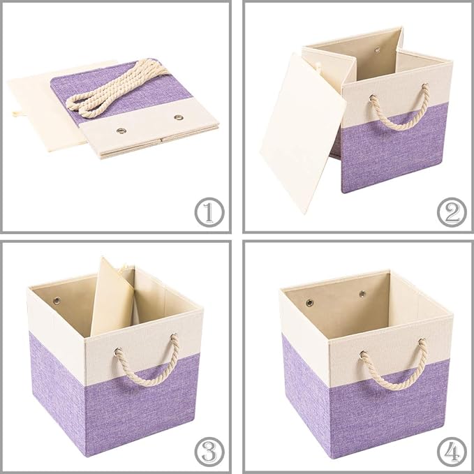 PRANDOM Large Foldable Cube Storage Bins 11x11 inch Fabric Linen Storage - Image 5