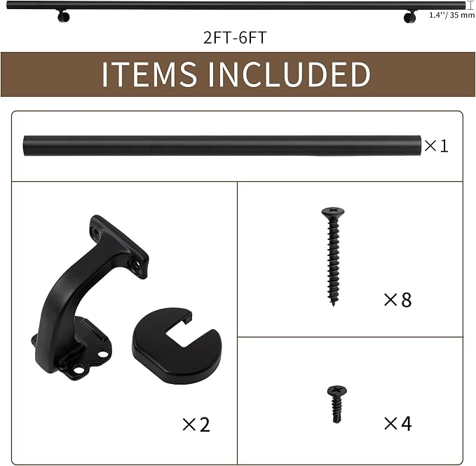 3FT Handrails for Indoor Stairs, Modern Aluminum Handrail Set, Wall Mounted - Image 3