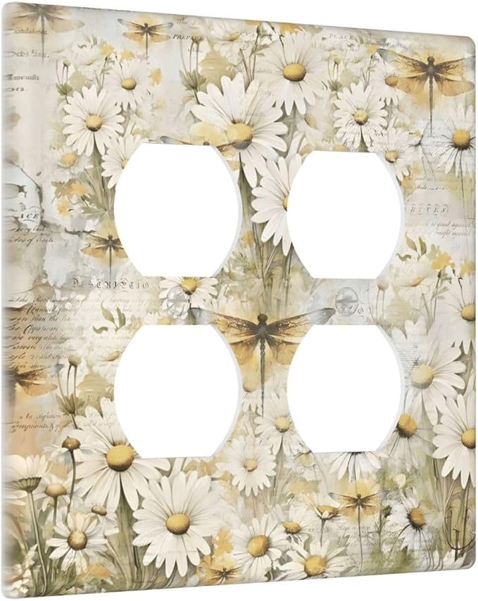 Vintage Letter Paper Wildflowers Dragonfly Daisy Floral Outlet Covers 2 Gang - Image 2