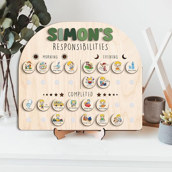 Wooden Chore Chart for Kids Visual Schedule, Routine Chart for Kids, Morning - Image 6