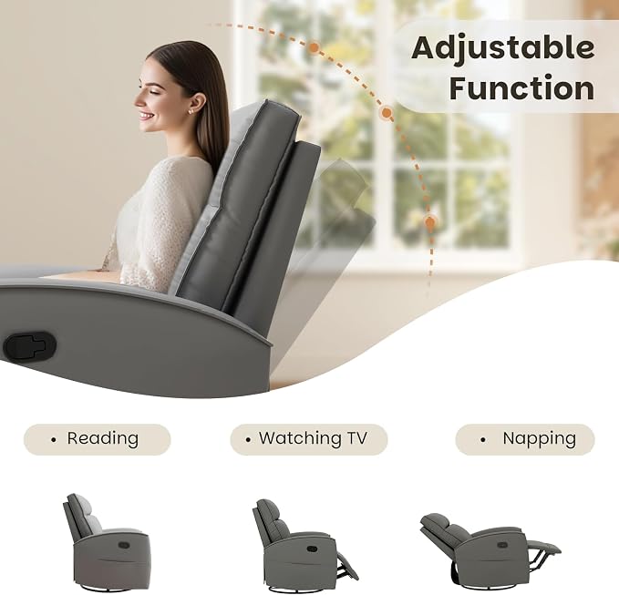 CANMOV Rocker Recliner Chair, 360°Swivel Nursery Glider Recliner, Manual - Image 5