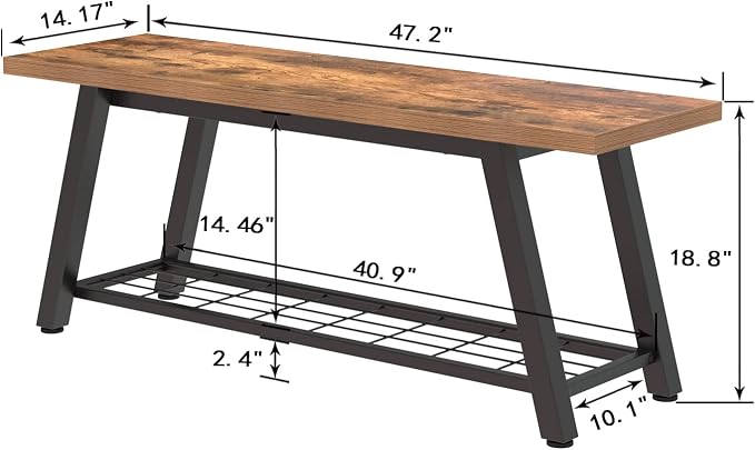 Storage Bench Industrial Rustic Wooden and Metal Entryway Shoe Boots Storage - Image 2