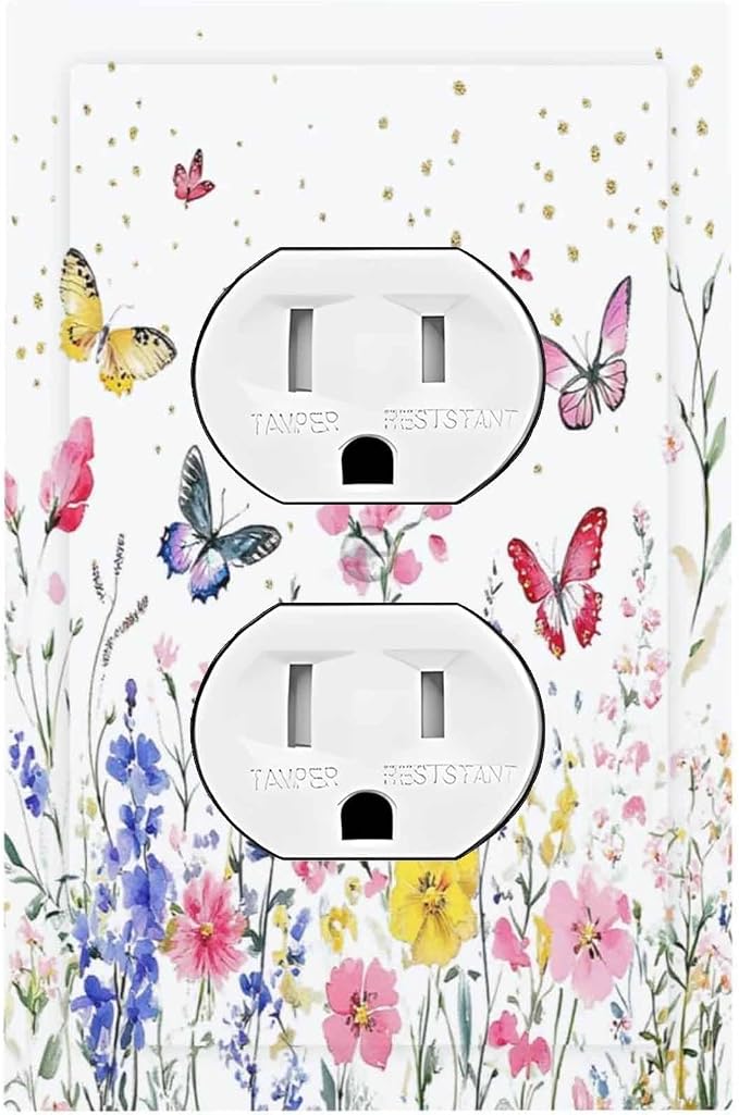 Outlet Covers Watercolor Floral Butterfly Colorful Wildflower 1 Gang Duplex by Unknown