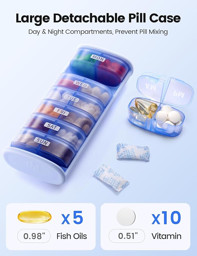 Vaydeer Large Weekly Pill Organizer 2 Times a Day, Metal 8 Day Travel Pill Box - Image 4
