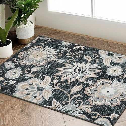 Beeiva Floral Entry Rug 2x3, Washable Kitchen Non Slip Entry Rugs for