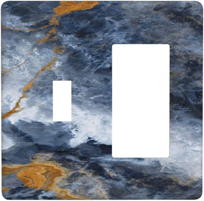 Decorative Outlet Covers Gold Dark Blue Gilt Haze Marble 2-Gang Combo Light by VGHOKO
