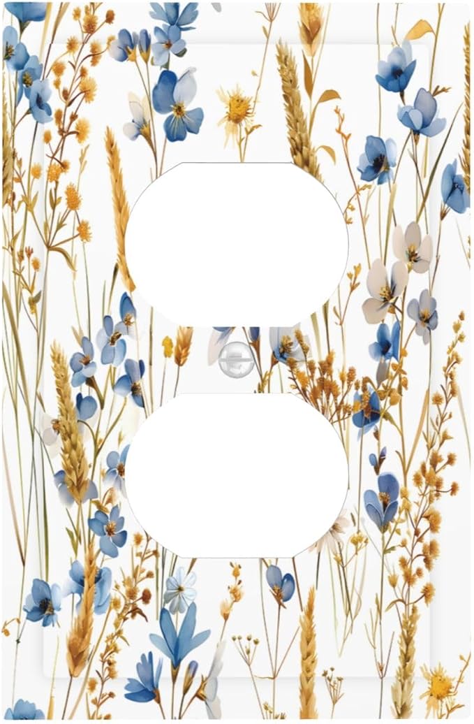 Vintage Wildflower Blue Gold Country Fall Wheat Floral Outlet Covers 1 Gang by Unknown