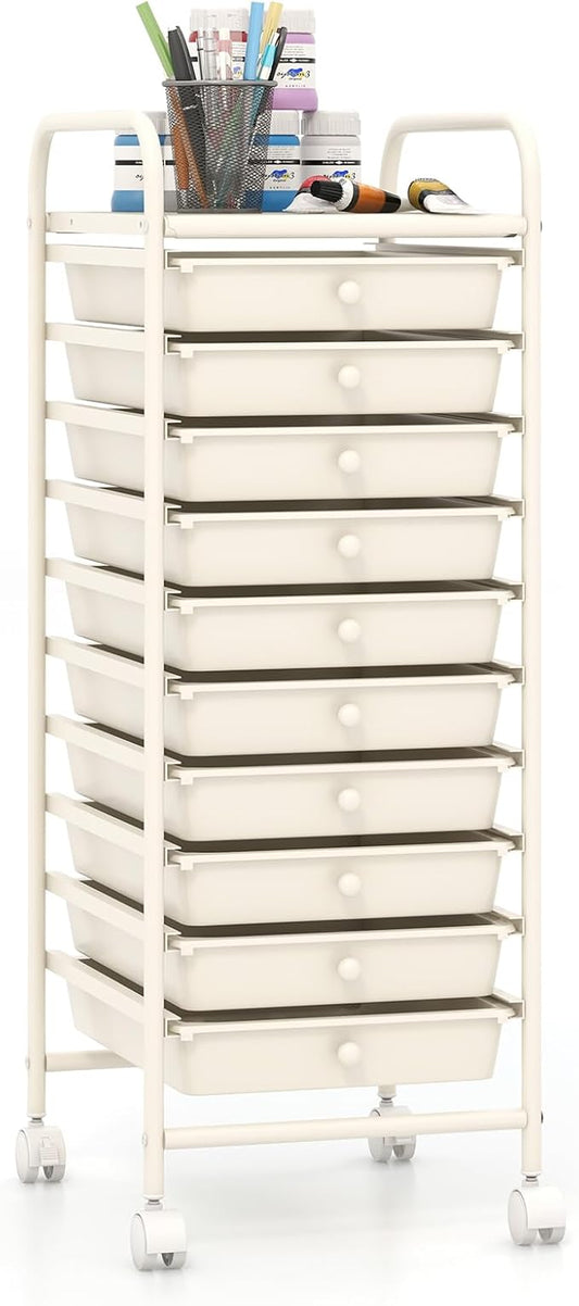 Giantex 10-Drawer Storage Cart w/Universal Wheel, Rolling Cart w/Handle by Giantex