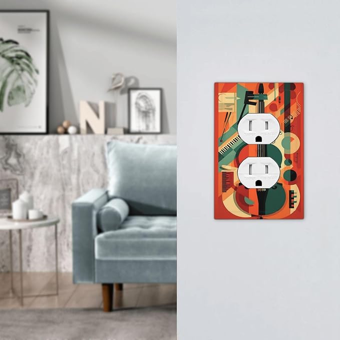 Outlet Covers Violin Abstract Jazz Colorful Painting 1 Gang Duplex Wall Plate - Image 7