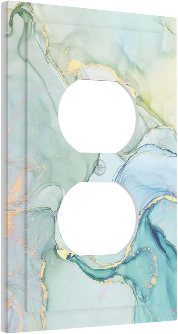 Outlet Covers Teal Gold Marbling Turquoise 1 Gang Duplex Wall Plate Decorative - Image 2
