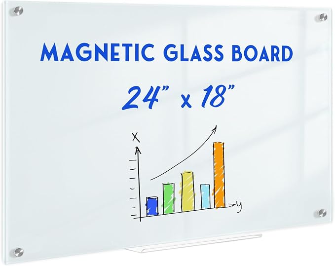 Magnetic Glass Whiteboard, Frameless White Board by QUEENLINK