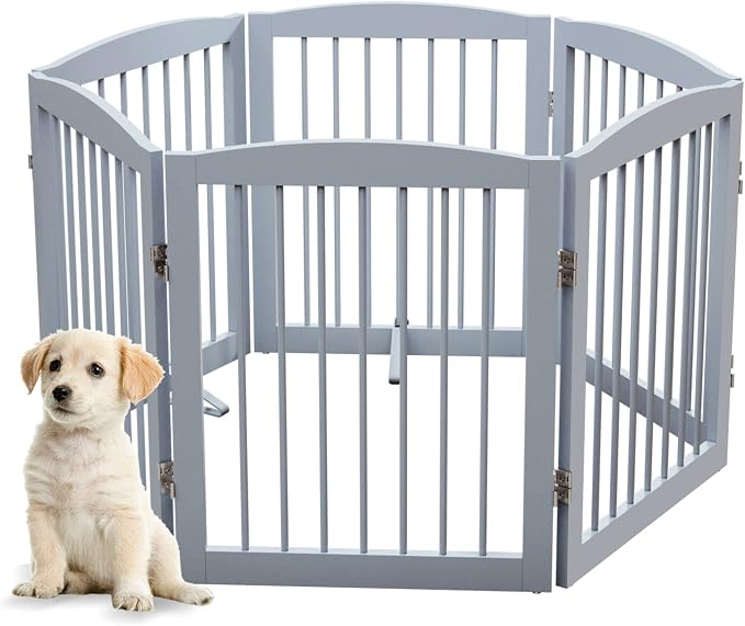 Freestanding Pet Gate for Dogs, Foldable Wooden Dog Gate for House, Extra Wide - Image 7